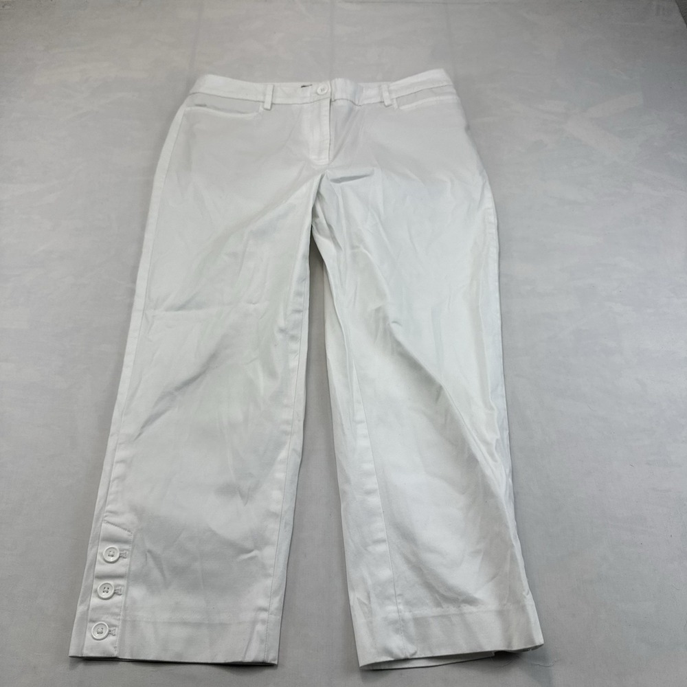 Talbots Perfect Skimmer Womens Pants Size 6 White Cropped Capri Button Hem